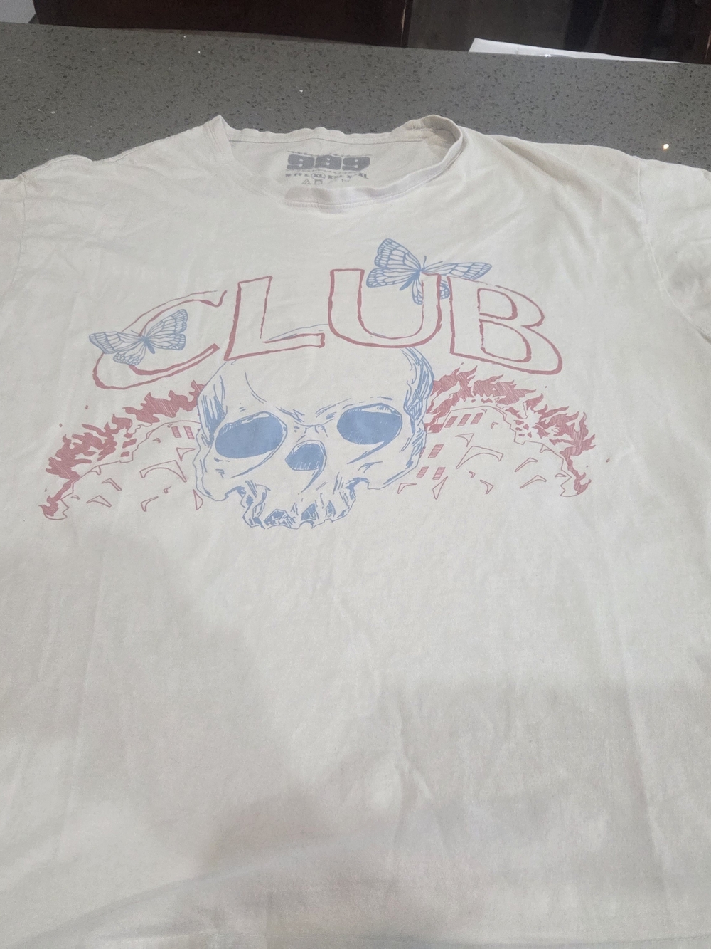 CLUB Skull Graphic Tee - White with Pink & Blue Print